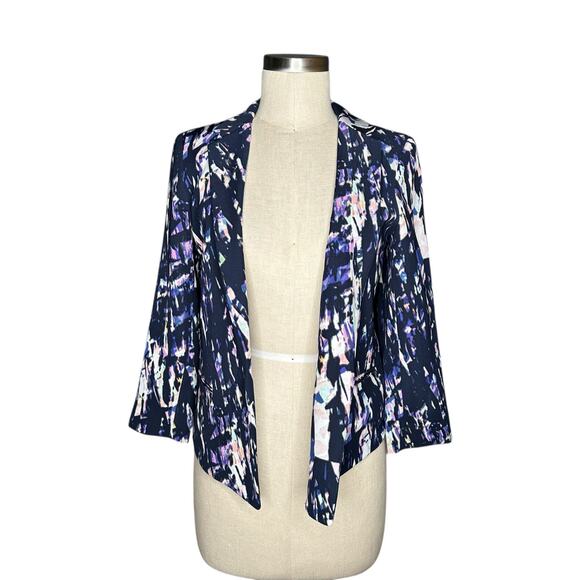 CLUB MONACO Purple Blu Abstract Watercolor Print Open Front Blazer Jacket Size 2 - Picture 2 of 6